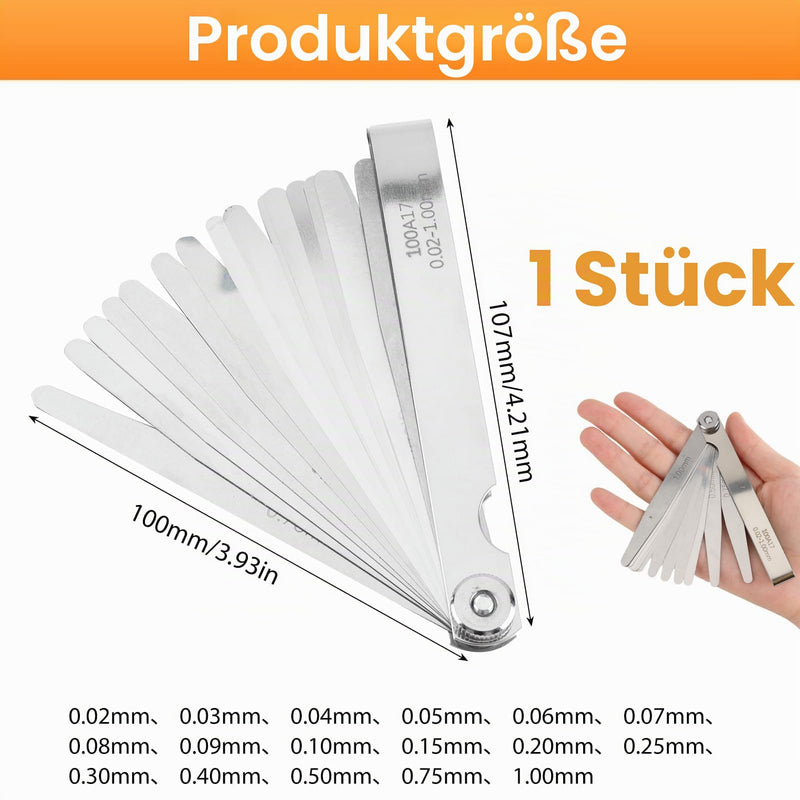 17 Stainless Steel Blades Feeler Gauge 0.02-1.00 mm Metric Blades High Precision | Hochpräziser Fühlerlehre Faltbares Werkzeug Ventillehre Gap Breite Messwerkzeug für Dicke Messung Kolbenringen Bremsbaendern