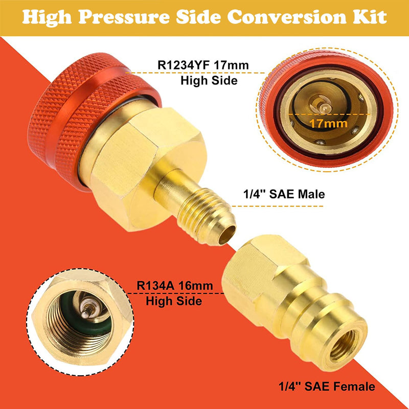 Unifizz 2PCS Quick Coupler Adapter R1234YF High/Low Side Quick Couplers Adapters Kit, AC Hose Fitting Connectors for R1234YF AC Refrigerant Charging R1234YF to R134A Conversion Kit