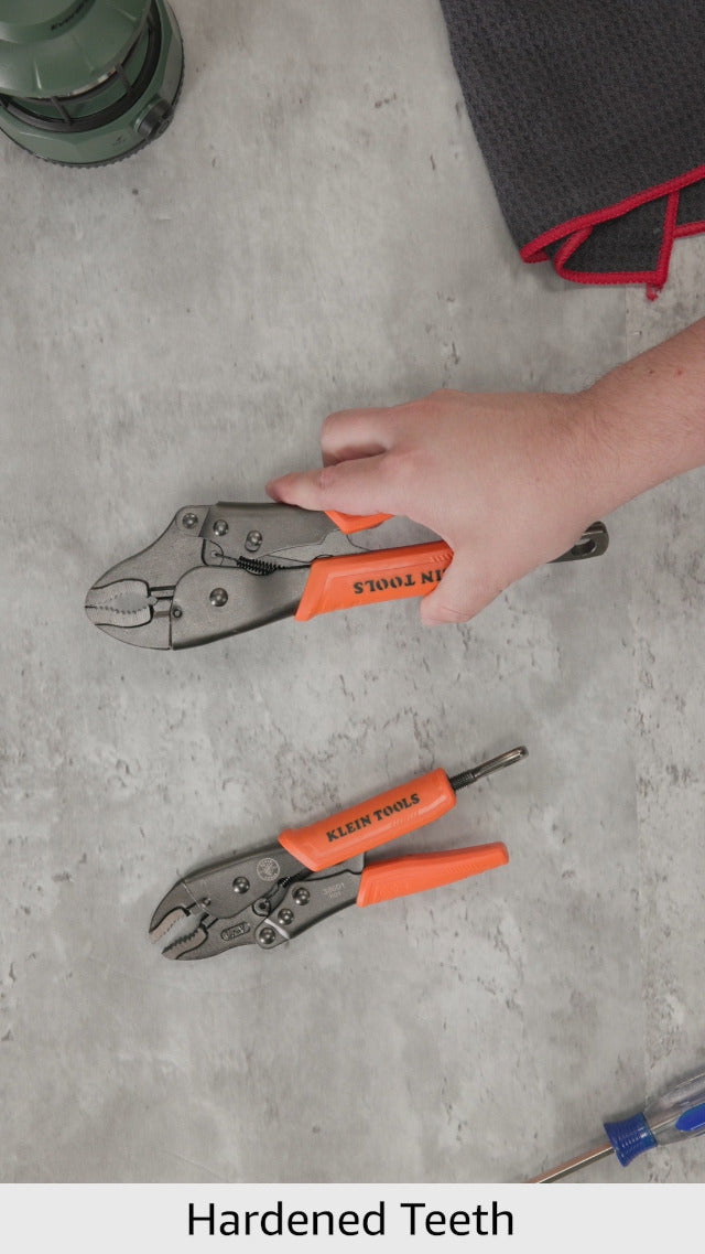 Klein Tools 38660 Locking Pliers Set, 7-Inch and 10-Inch Curved Jaw Pliers, Quick Release Handles, High Torque and Gripping Power, 2-Piece 7-Inch, 10-Inch Set