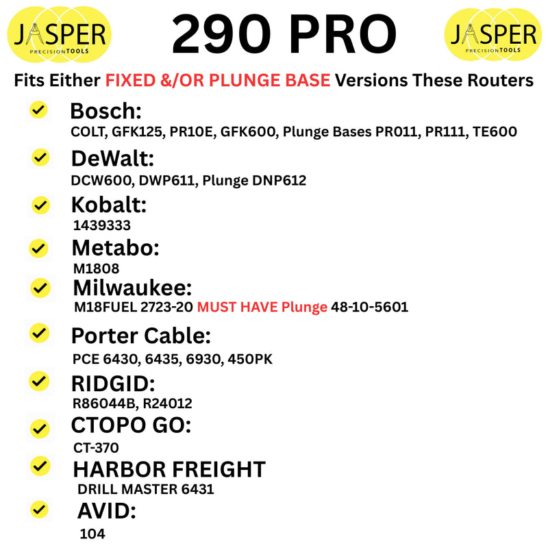 Jasper 290 PRO Circle Jig - WOOD Grade A | Industrial Polycarbonate | Professional Grade | 268 Circles 1½"-18 3/16" | Compact Routers | Pro Precision