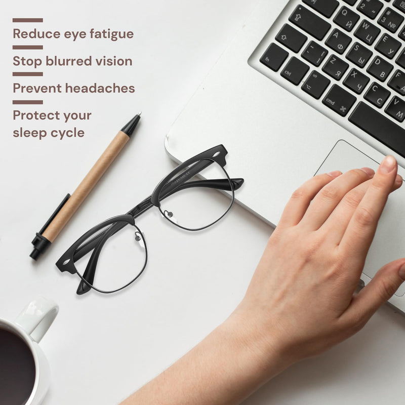 racico Computer Blue Light Blocking Glasses Blue Light Glasses Men Women, Anti Blu-Ray Clear Gaming Glasses Lenses Black and Silver Night Vision