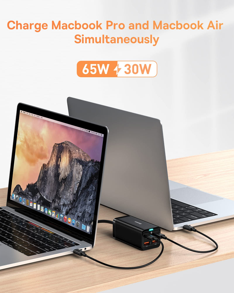 USB C Charger, Baseus 100W PD GaN3 Fast Wall Charger Block, 4-Ports [2USB-C + 2USB] Charging Station with 5ft Extension Cord for Steam Deck, MacBook Pro, iPhone 15/14/13, Samsung Galaxy, etc Black