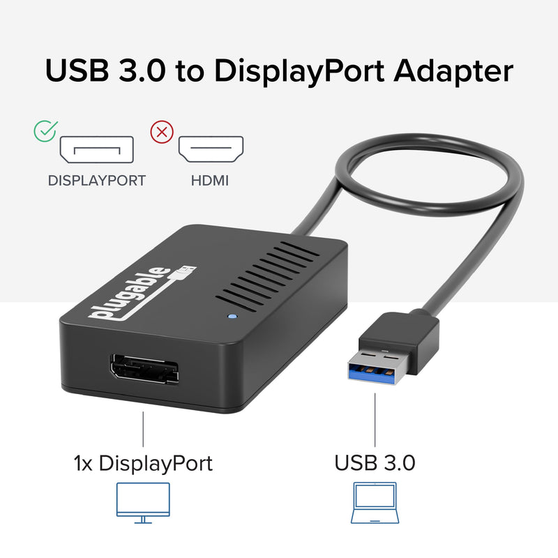 Plugable USB 3.0 to DisplayPort 4K DisplayLink Video Graphics Adapter for Multiple Monitors up to 3840x2160 Supports Windows, Mac, and ChromeOS