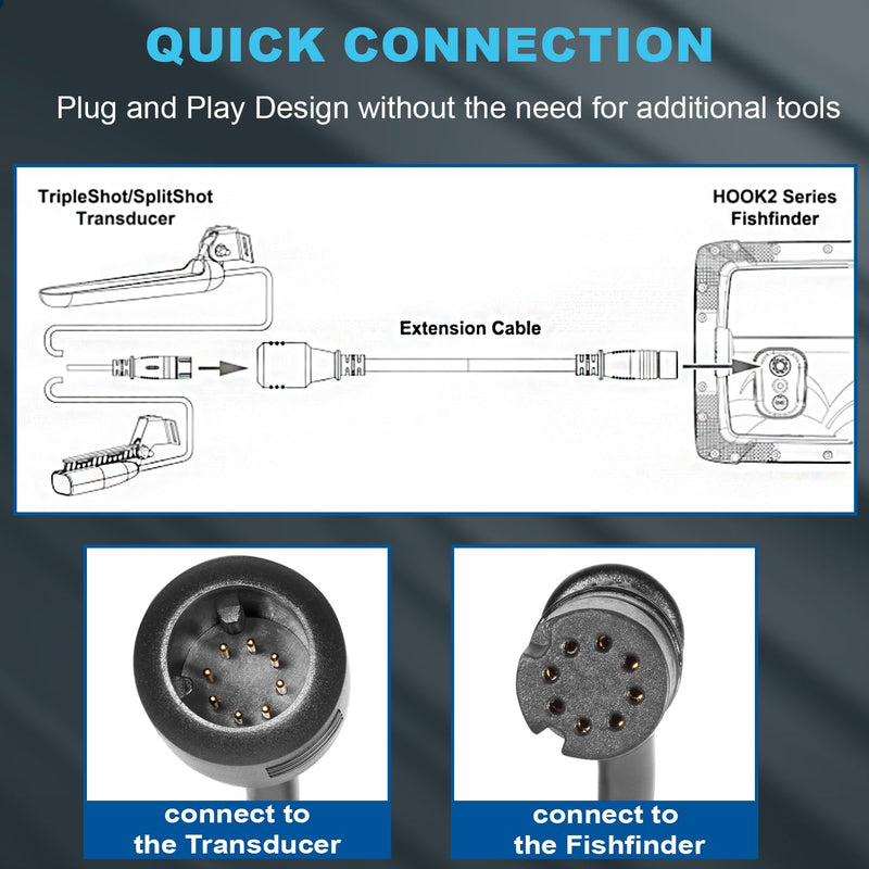 Bonbo 000-14414-001 Extension Cable 10' for Lowrance TripleShot/SplitShot Transducers and Hook2 Series Fishfinder, 10FT Transducer Extension Cable
