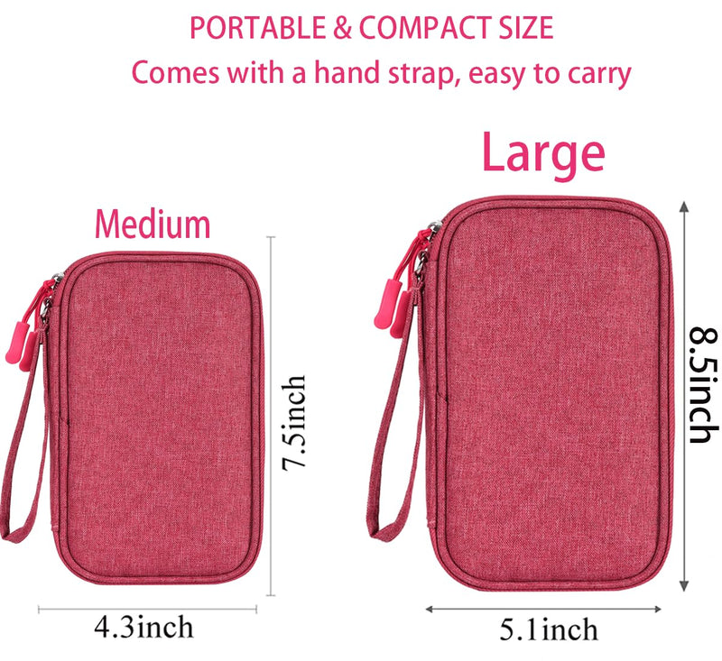 Organizer Travel Case, Electronic Organizer Pouch Bag, Universal Electronics Accessories Case, USB Storage Case for Cable, Cord, Charger, Phone, Power Bank, Earphone (Rose Red, Large) Rose Red