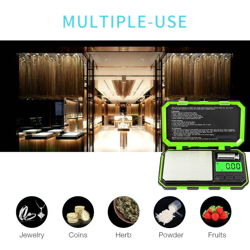 Fuzion Pocket Gram Scale, 500g x 0.01g Digital Jewelry Scale, 6 Modes Conversion Mini Scale with LCD Display, Tare for Herb, Food, Jewelry, Medicine 500/0.01g Green