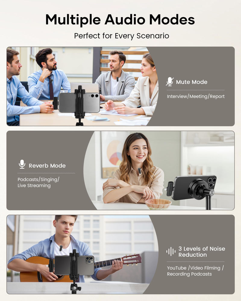 Wireless Lavalier Microphone for iPhone iPad Android with Charging Case,Lapel Mic with Noise Reduction,36H Battery Life, 135ft Range, Mini Microphone for Video Recording,YouTube,Vlog,Live Streaming Mic 2 (2 TX + 1 RX + Case + Wind Covers)