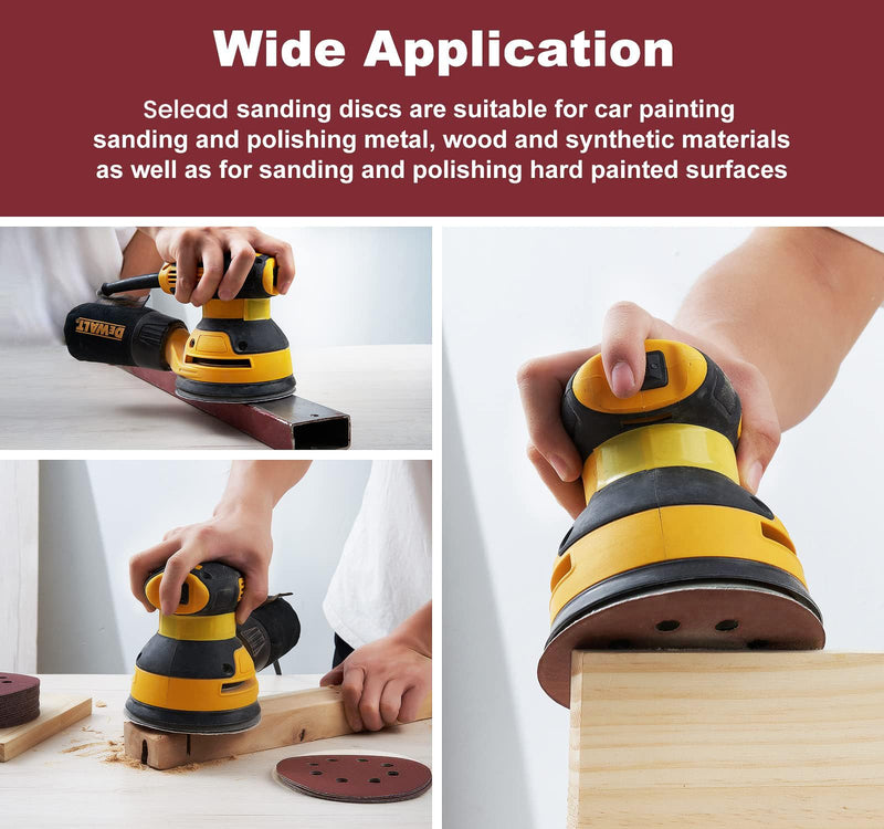 Selead Pack of 120 Sandpaper 125 mm Professional 8-Hole Sanding Discs Grit P40-600 Sandpaper Round for Random Orbital Sanders Pack of 120 | Mix Grit
