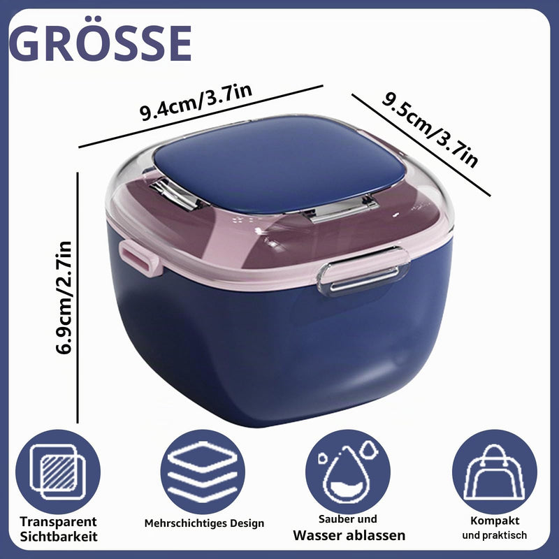 Storage Box for Braces, Dental Splint, Prosthesis & Teeth | Braces Box with Mirror, Brush & Rinsing Basket | Tooth Box for On the Go | Single Piece | Grey (Light Blue)