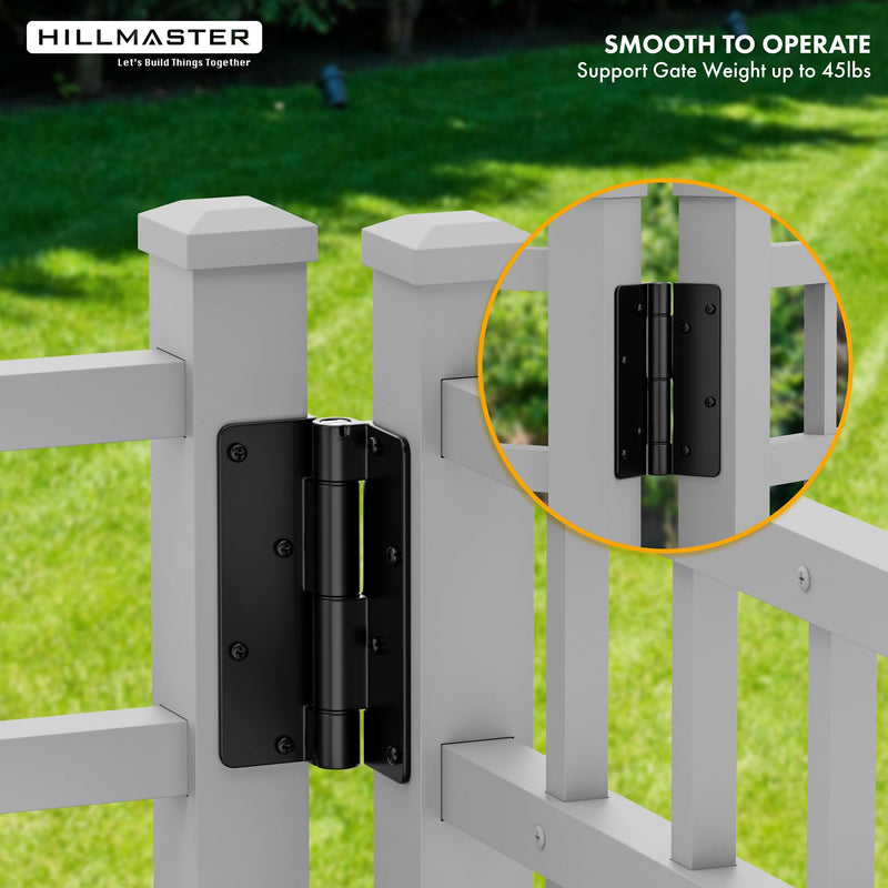 5-3/4" Self Closing Aluminum Gate Hinges for Metal Pool Gates,Heavy Duty Fence Door Hinges with Adjustable Tension for Vinyl Fence,Legged Hinges for Indoor Outdoor,Gate Hardware,2Pack,Matte Black