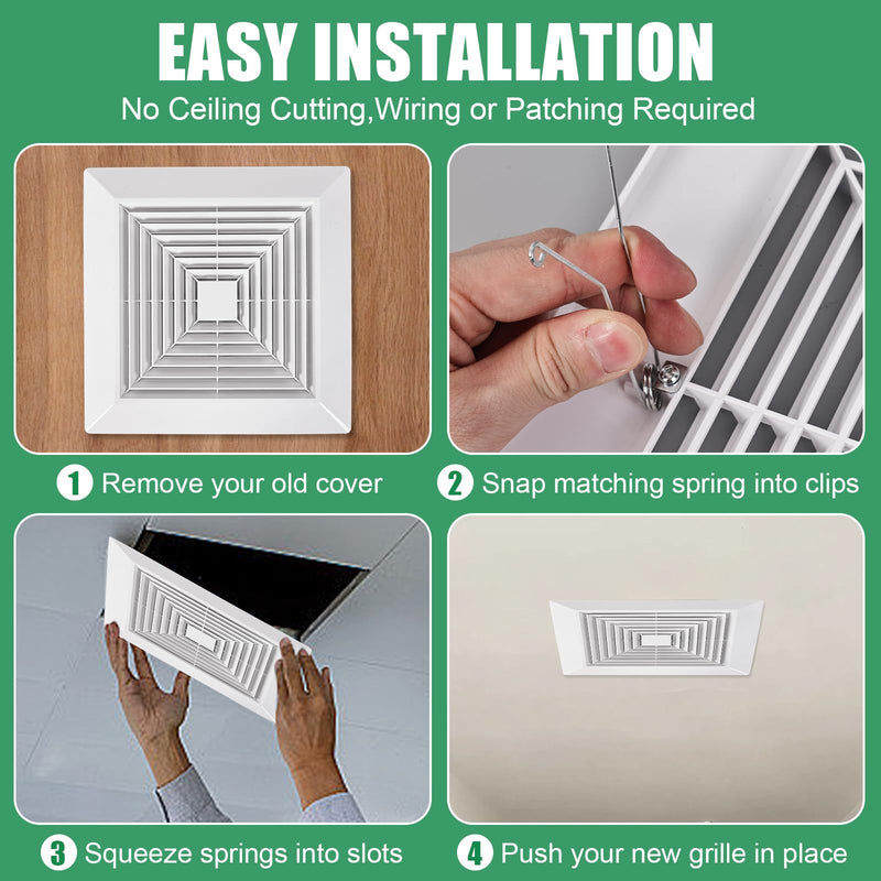 2-Piece (9"x9"Inches) Bathroom Exhaust Fan Cover with Spring, Square Ceiling or Wall Mounted Exhaust Fan, Ceiling Fan, Grille, Air Diffuser, Diverter Ventilation Hood, Replacement Accessories 9 X 9 inches 2