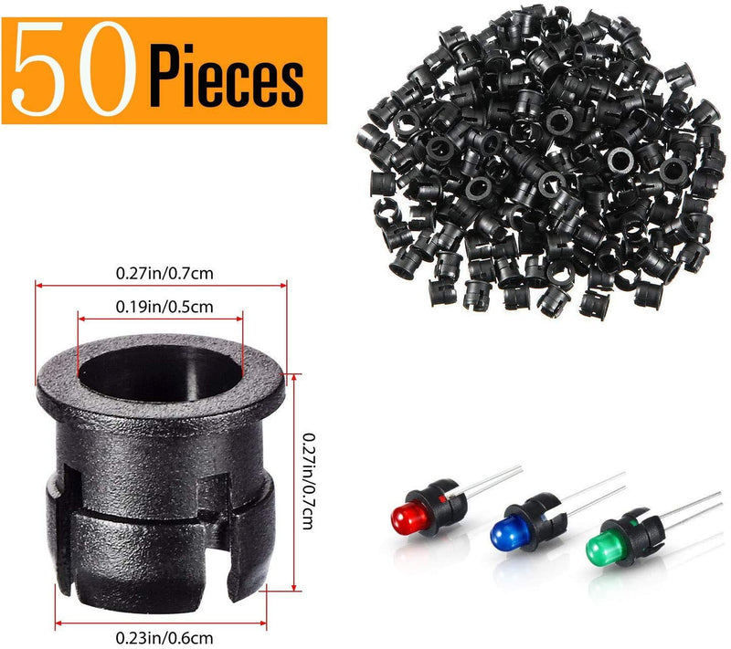 RUNCCI-YUN 50PCS 5 mm LEDs, 12V pre-wired light, pre-wired LED, diode light, 20cm pre-wired light red yellow green blue white + 50 pieces 5 mm LED mounting rings + 9 V battery connection