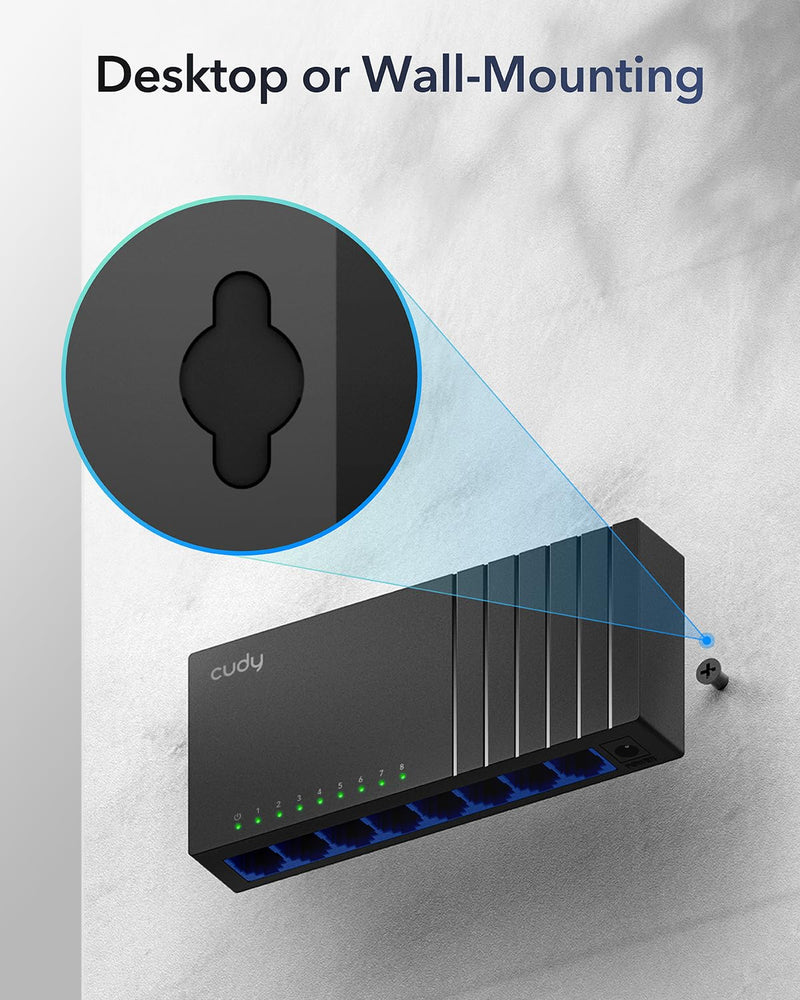 Cudy GS108D 8 Port Gigabit Ethernet Network Switch,Ethernet Splitter - Desktop, Fanless, Traffic Optimization, Plug and Play