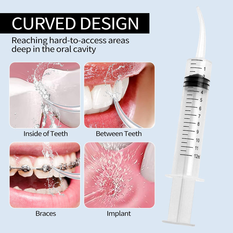 JETOP Pack of 6 dental syringes, 12 ml dental irrigation syringe with measure, syringe with curved tip for dental care, pet care, adhesive filling