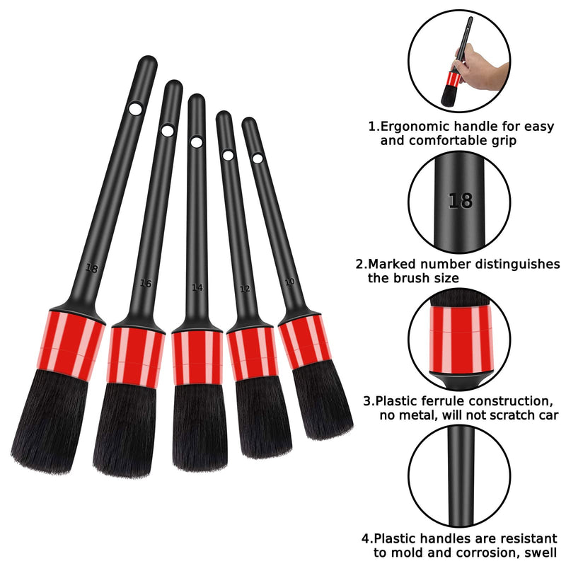 10pcs Auto Car Detailing Brush Set Car Interior Cleaning Kit Includes 5 Boar Hair Detail Brush,3 Wire Brush, 2 Air Vent Brush for Cleaning Car Interior Exterior, Dashboard Engines Leather Wheel Red