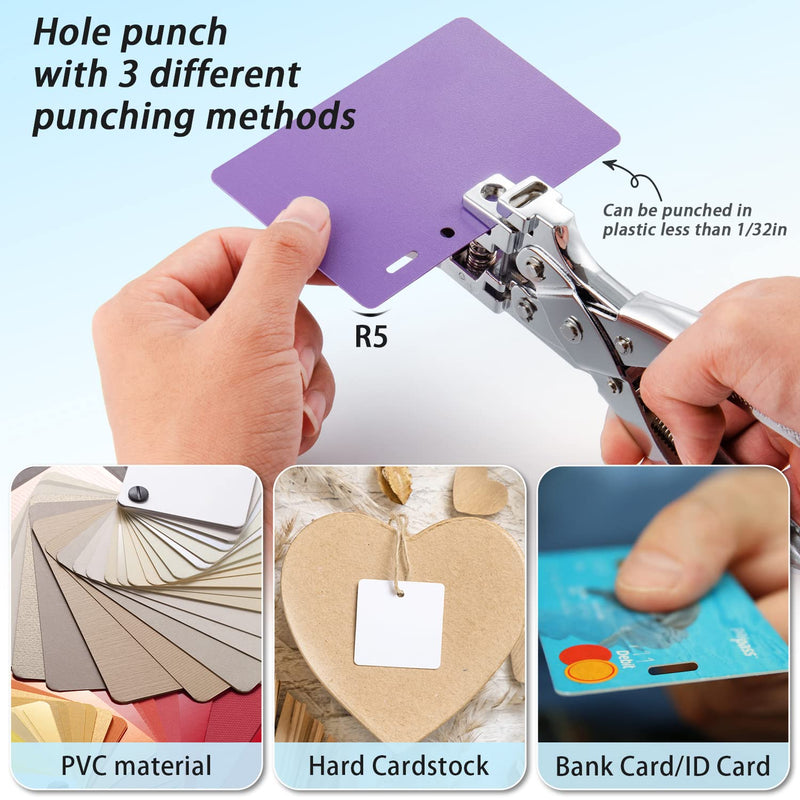3 in 1 Badge Slot Hole Punch for ID Card: IMLIKE Handheld Card Puncher Suitable for PVC Material, Business Cards and Cardstock(1/8"×33/64" Slot Hole, 3/16" Round Hole and R5 Corner Rounder in one) 3-in-1 Multi-Function