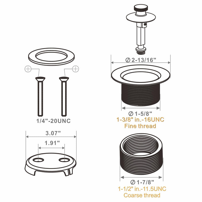 Black Bathtub Tub Drain Conversion Kit Assembly, Wellup Lift and Turn Twist Tub Drain Trim Kit with Two-Hole Overflow Faceplate, Matte Black 2 Holes