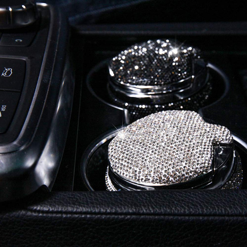 Bling Car Ashtray, Bling Portable Cigarette Smokeless Cylinder Cup Holder with Blue LED Light Indicator, Car Accessories for Women,Ideal for Car,Home and Office, Black.