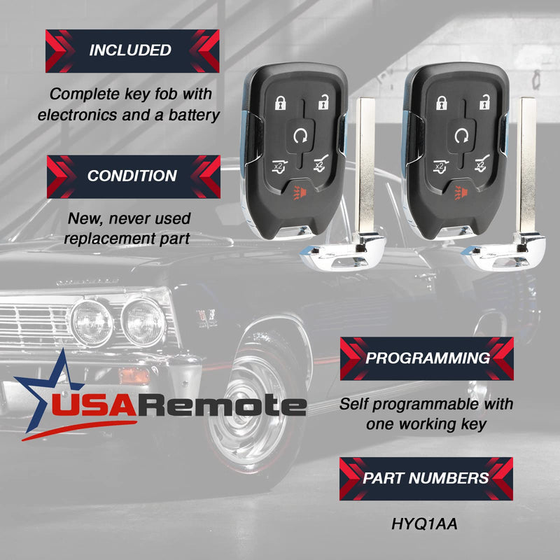 Smart Key Fob Keyless Entry Remote fits 2015-2020 Chevy Suburban/Tahoe/GMC Yukon + Yukon XL (HYQ1AA, 13580802), Set of 2 g-q1aa-6b [2]