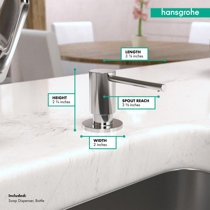 hansgrohe Bath and Kitchen Sink Soap Dispenser, Focus 3-inch, Modern Soap Dispenser in Chrome, 40438001