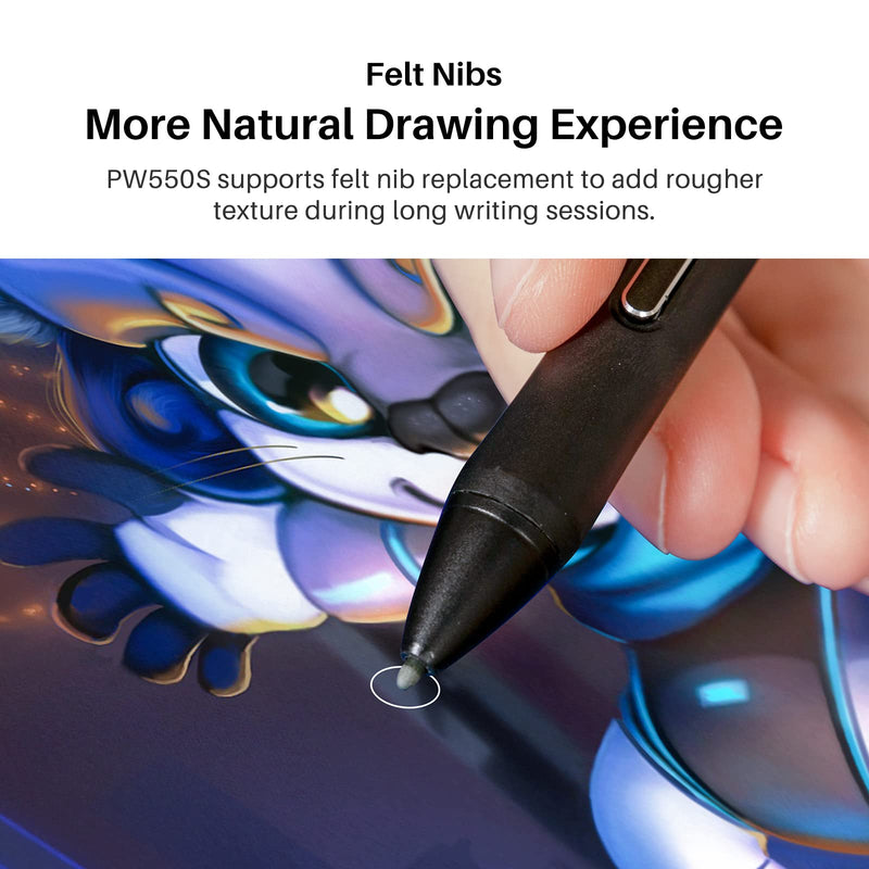 HUION Slim Pen PW550S 9.5mm Diameter for Huion Inspiroy 2/Giano/Keydial/Dial 2, K12/K13/K16(2021)/K22/K24 Series, Kamvas Pro 13 (2.5K)/ Pro 16 (2.5K), Kamvas Pro 16 (4K) Series, Kamvas Pro 24 (4K)