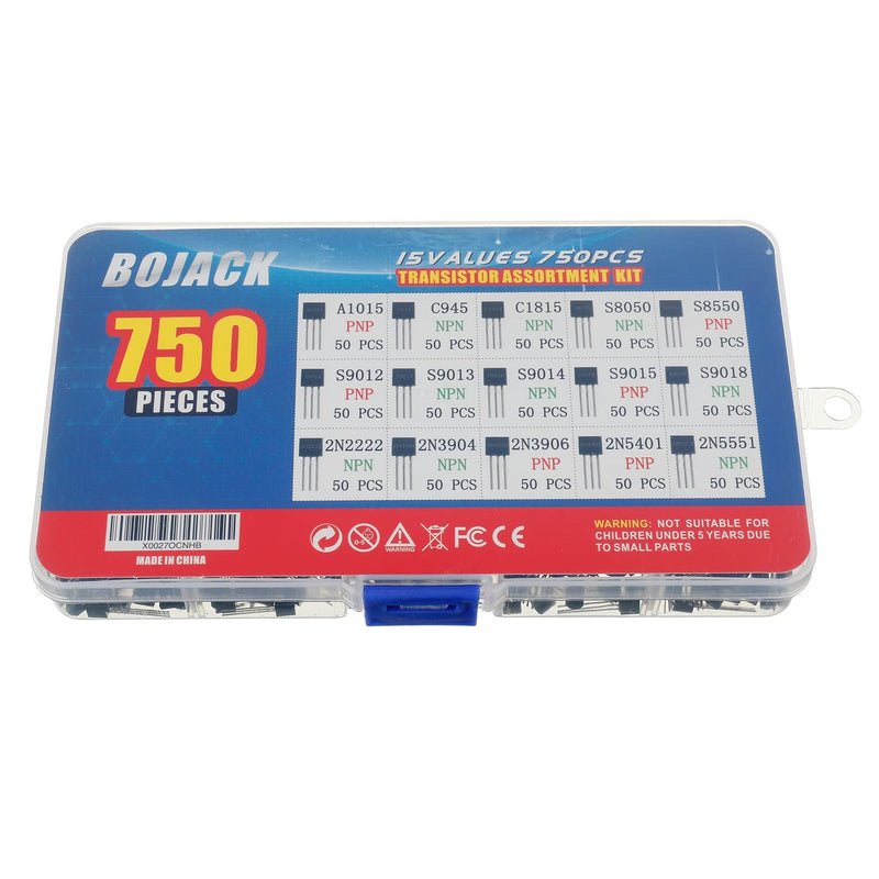 BoJack 15 Values 750pcs A1015 C945 C1815 S8050 S8550 S9012 S9013 S9014 S9015 S9018 2N222 2N3904 2N3906 2N54 01 2N 5551 PNP NPN Power General Purpose Transistor Set