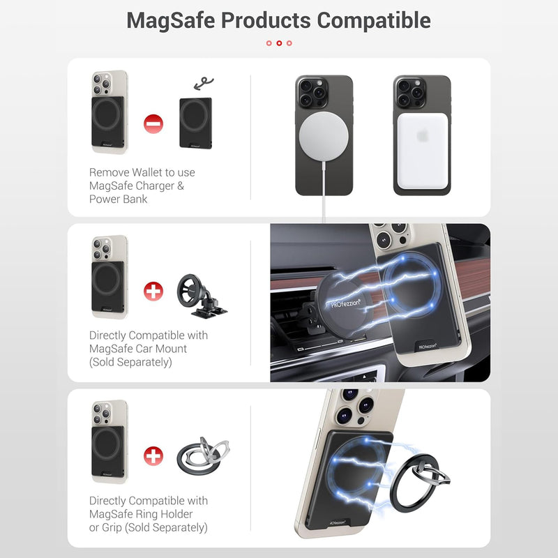 PROfezzion Magnetic Wallet with Double Magnets, Plastic Mag Safe Card Holder Slim Magnetic Phone Wallet Compatible with iPhone 15 14 13 12 Series & Mag Safe Case, Fit 2 Cards, Anti-Drop, Black