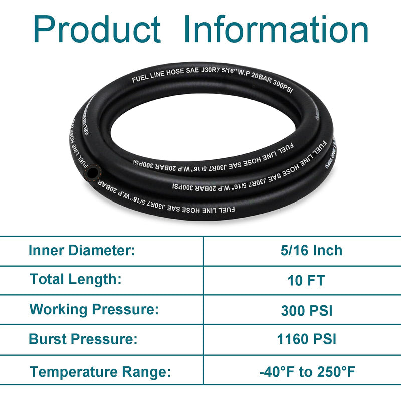 Fuel Line 5/16 Inch ID, Fuel Hose 10FT, J30R7 Fuel Line Hose NBR for Automotive Fuel Systems Engines. 5/16" ID 10Ft