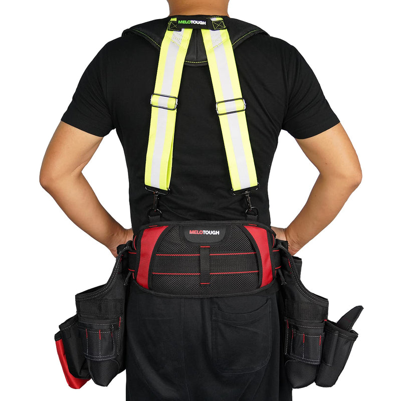 MELOTOUGH Reflective Safety Suspenders Tool Belt Suspenders Construction Work Suspenders with detachable phone holder comfortable foam shoulder padder (Lime) Safety Reflective Tool Belt Suspenders with Lime Color