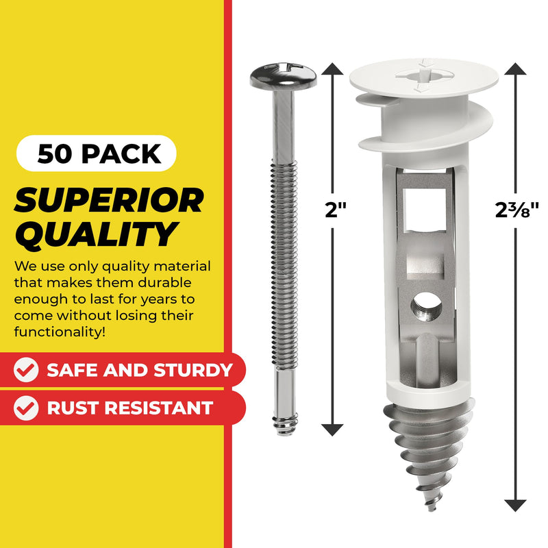 Heavy Duty Drywall Anchors and Screws Kit Including Toggle Anchors & Screws Durable Zinc Plastic Self Drilling Drywall Anchors for Hanging Pictures & More (50 Pack) 50 Pack