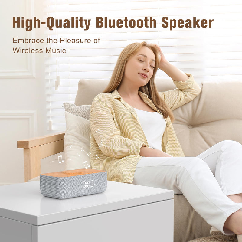 REACHER Alarm Clock Radio, Magnetic Wireless Charger for iPhone Fast Charging, Alarm Clock with Wireless Charging, Bluetooth Speaker, FM Radio, Bedroom, Bedside, Desk