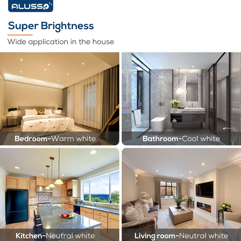 ALUSSO LED recessed spotlight ultra flat 7W 230V, LED ceiling spots dimmable IP65 bathroom, 580LM LED spots, warm white 3000K neutral white 4000K cool white 6500K LED recessed spots for kitchen living room, set of 6