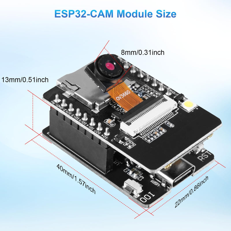 for ESP32 CAM Module, for ESP32 USB-C ESP32 Cam Development Board, ESP32-CAM-MB 8M with DC 5V Dual-Core, OV3660 Camera, TF Card Module, Compatible with Arduino