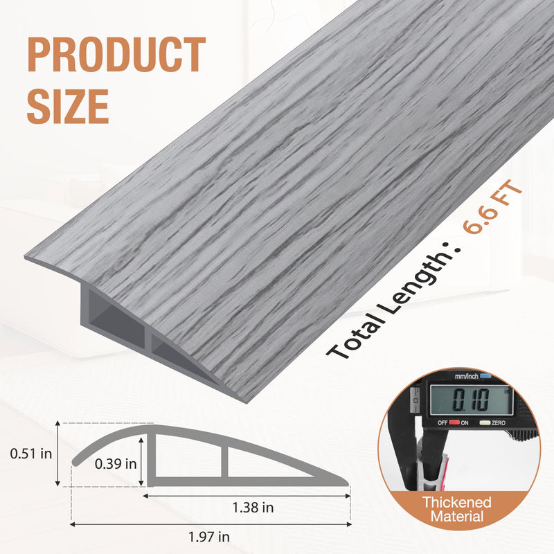 Floor Transition Strip Self Adhesive Vinyl Door Threshold for Doorways Carpet Edging Trim Overlap Edge Reducer for Laminate Floor, Carpet, Tile (Light Gray Wood Grain, 1/5" to 2/5", 6.6Ft) Light Gray Wood Grain