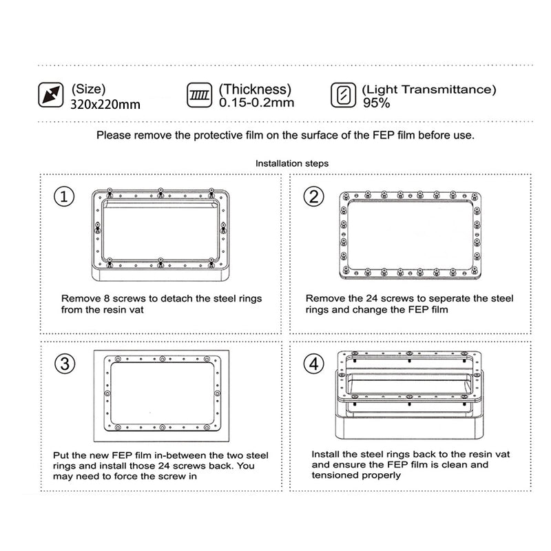 KOYOFEI 6 PCS FEP Film 3D Printer Accessories Spare Parts, FEP Film for ELEGOO Jupiter, Jupiter SE, Photon M3 Max 12.8-13.6 inch Resin 3D Printers 380x260x0.15mm 380x260mm
