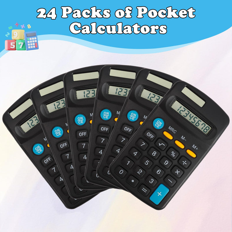 24 Pack Pocket Calculator,Mini Calculators,Pocket Size Basic Calculators,Solar Battery Dual Power Desktop Calculators,8 Digit Display Basic Calculator for Students Kids Home Office(Black) Black, 24 pcs
