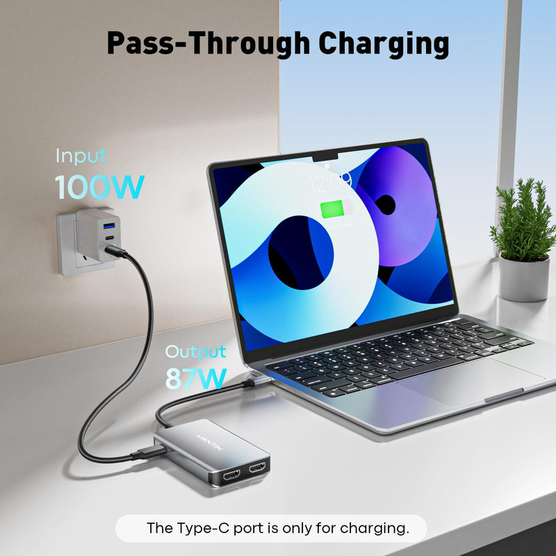 USB C Docking Station Dual Monitor with 2 HDMI, 6-in-1 USB C Hub, Laptop Docking Station with 4K 60Hz HDMI, 3 USB-A, 100W PD Charging, Thunderbolt Dock Compatible with Dell, HP, Lenovo, Surface Docking Station 6 IN 1