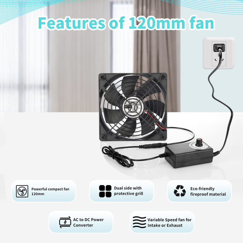 Computer Fan with AC Plug, Variable Speed 120mm AC Fan 110V 120V 220V 240V, for Terrarium Receiver Amplifier Xbox DVR Component Cooling