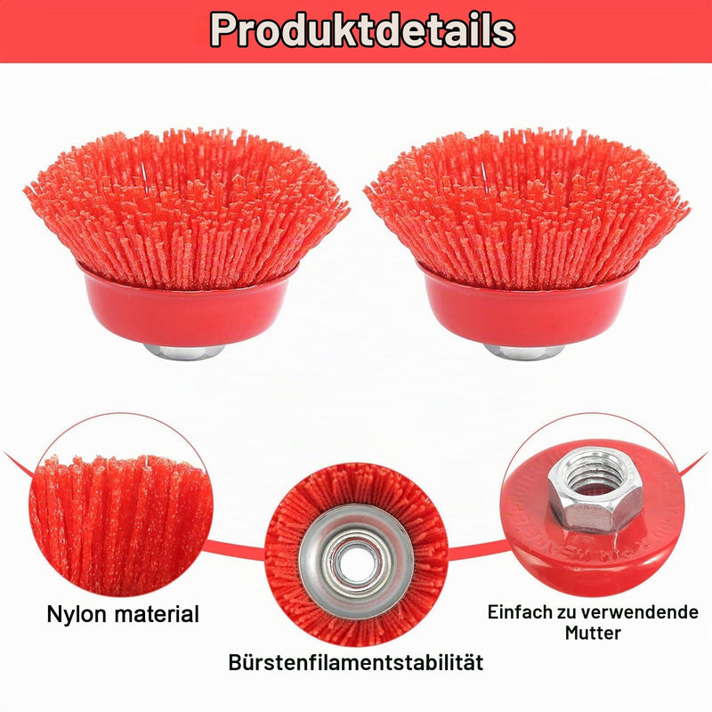 Cup Brush Angle Grinder, Pack of 2 M14 Nylon Brush Drill, Diameter 75 mm Nylon Brush, Sanding Filament, Cup Brush, Nylon Brush for Deburring, Rust Removal, Paint Removal