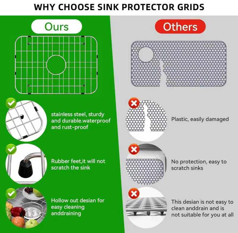 Sink Grid 18" X 12-1/2", Stainless Steel Sink Grids for Bottom of Kitchen Sinks, Centered Drain with Corner Radius 1-1/2" 18" X 12-1/2" (Centered Drain)