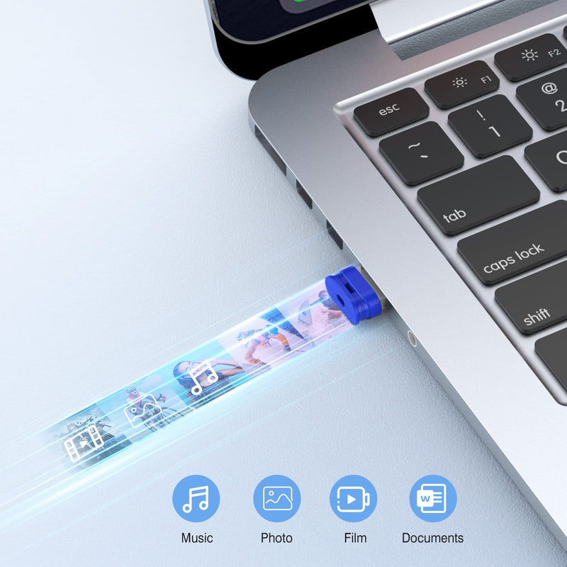 K&ZZ 16GB Mini Flash Drive 10 Pack 16 GB Small USB Flash Drives with Lanyard 16G Low Profile USB Drive Gig Thumb Drive Memory Stick (16GB, Blue) Blue (10Pack)