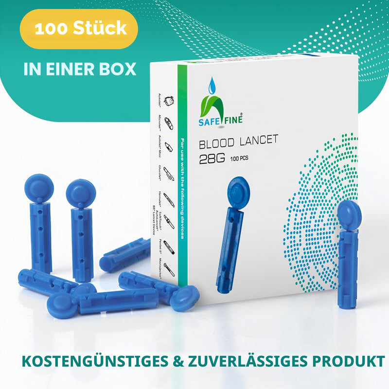 Blood Lancets 28G 3 mm - Sterile & Low Pain Compatible with Lancing Aid Blood Sugar Lancets for Diabetes, Pack of 100