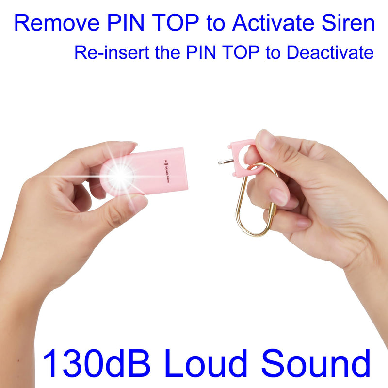 130dB Keychain Siren Strobe Light. Loud Sound Personal Safety Alarm with Carabiner. SOS Emergency Alerts for Women, Girls, School Children, Night Runners, Hiking. Bear Alarm Deterrent.Pink Pink
