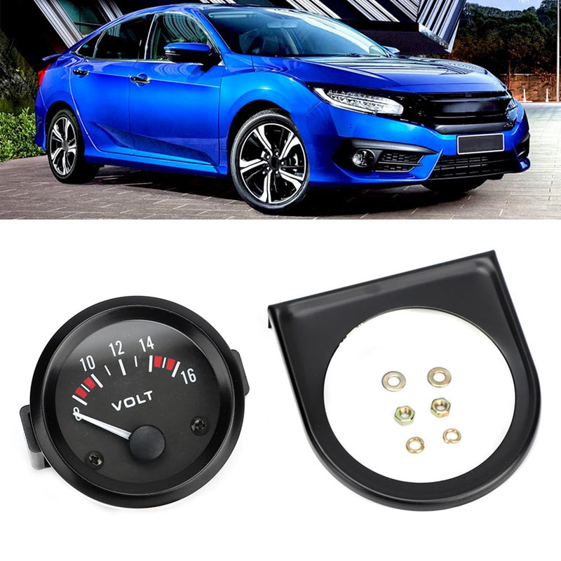 Aramox Voltmeter, 12V Car Voltage Gauge of 52mm/2in Diameter, Universal Round Voltage Meter Gauge, 8V-16V Measurement Range, BX100007 Voltage Reading Gauge for Boat Marine Car Motorcycle, Black Dial