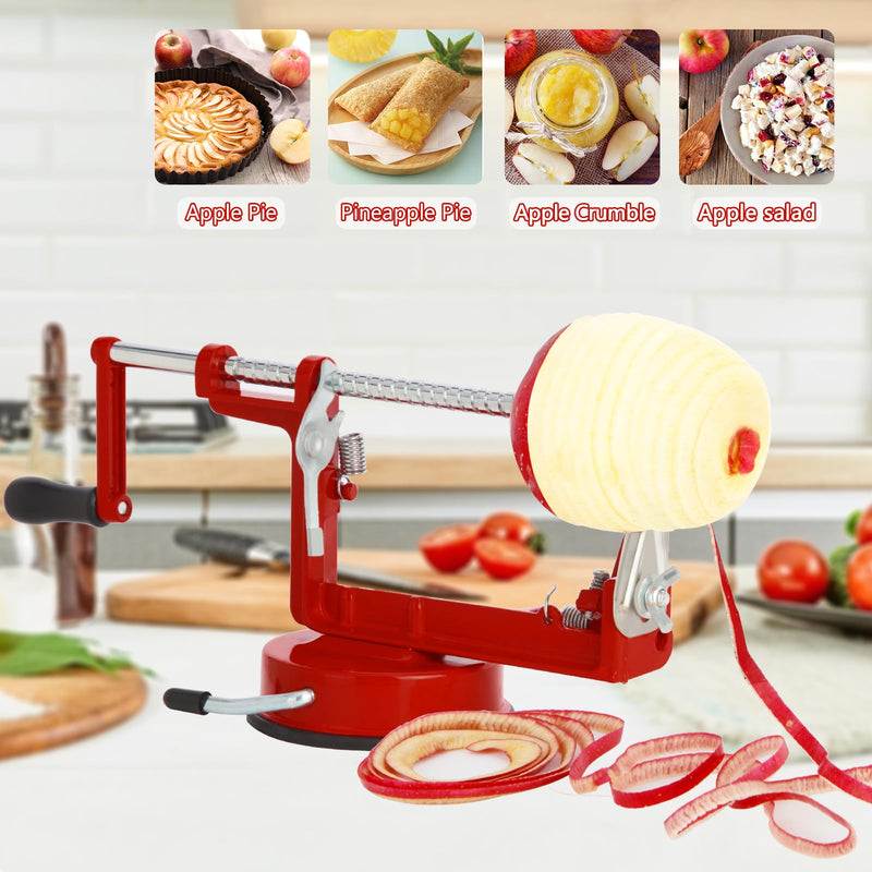 Apple Peeler Corer,Apple Slicer With Stainless Steel Blades,Fruit Cutter Machine, Convenient and Funny, Creative Kitchen Tool Gift for Baking Lover（Red） Red 1 Blade