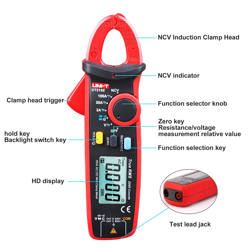 PL NoName VC-330 Handheld Multimeter, Digital Current Clamp CAT II 600 V, CAT III 300 V Display (Counts): 2000 UT210E