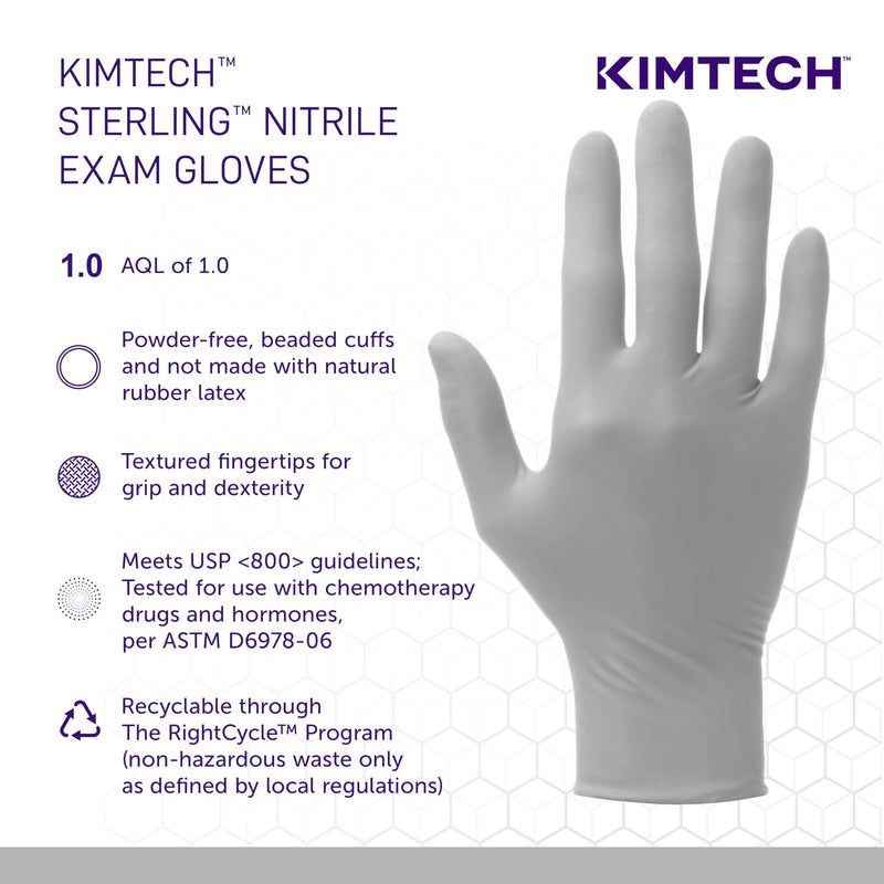 Kimtech™ Sterling™ Nitrile Exam Gloves (50708), 3.5 Mil, 9.5”, Ambidextrous, Large, (200 Gloves/Box) Regular (9.5")