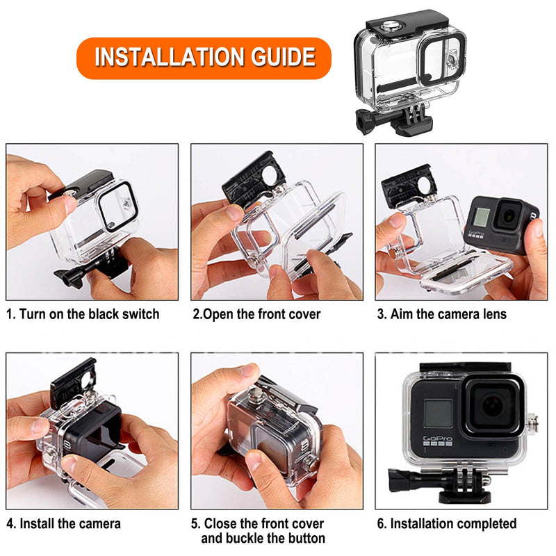 BO&DQQ 60M/196FT Waterproof Housing Case Compatible for Go Pro Hero 8 Black, Protective Underwater Dive Case Shell with Cameras Handle Mount Accessories Kit for Gopro Hero 8 Black