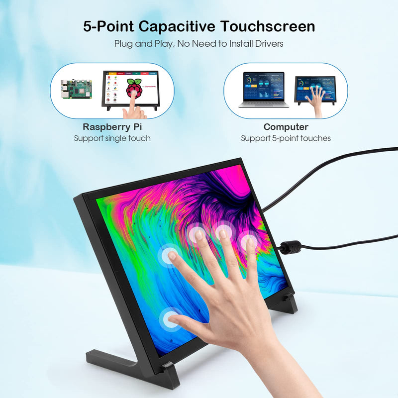ELECROW 10.1 Inch Touchscreen Monitor, 1280x800 IPS LCD HD Display with Stand, Portable Capacitive Touch Screen for Raspberry Pi 3/3B+/4B/5, Jetson Nano, Banana Pi, PC, Windows, Beaglebone 10.1" with Acrylic Stand