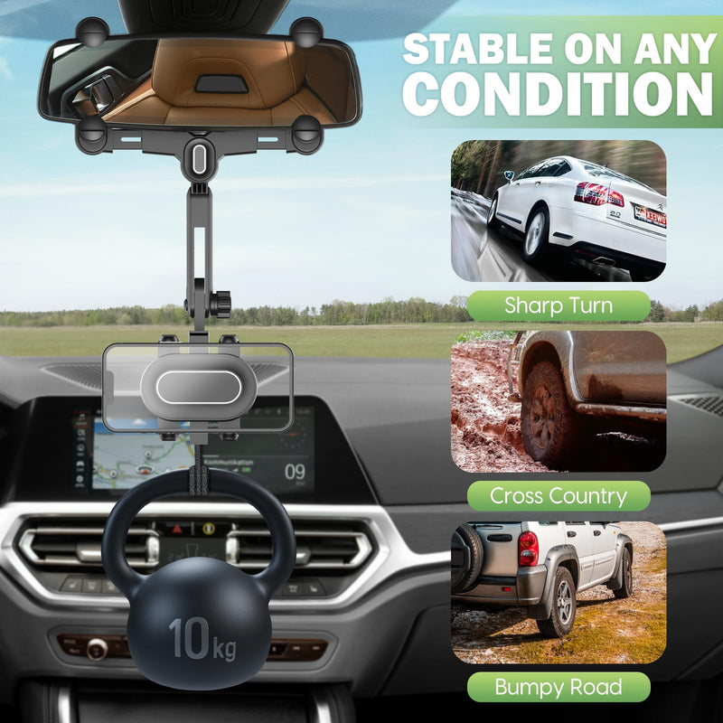 Rear View Mirror Phone Holder For Car - Multifunctional 360 Rotatable Car Rearview Mirror Phone Holder, With Retractable Curved Handle, Fixed At Four Corners, Car Phone Holder For All Phone Bendable black